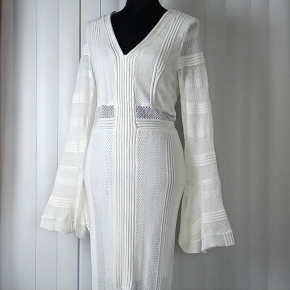 VENUS White Ruffled Tiered Sheath Dress